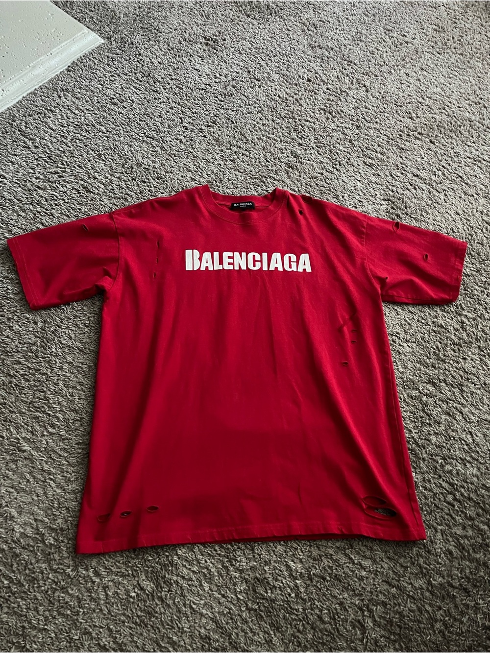 Balenciaga Red Short-Sleeve Logo Tee with White Print